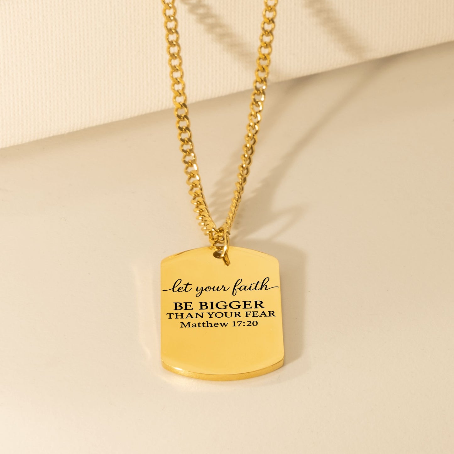 Let Your Faith Be Bigger — Christian Cuban Tag Necklace (Matthew 17:20)