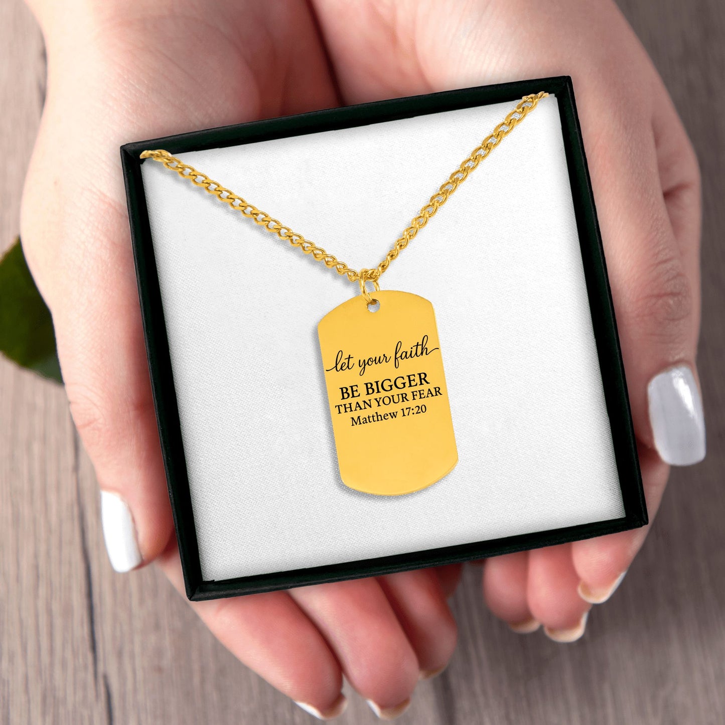Let Your Faith Be Bigger — Christian Cuban Tag Necklace (Matthew 17:20)